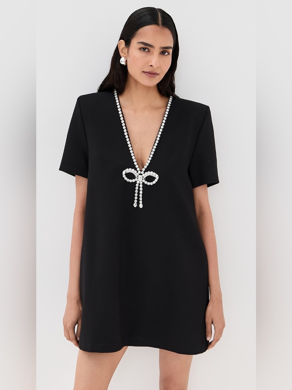 AREA Black Mini Dress with Crystal Bow Size XS Like New.